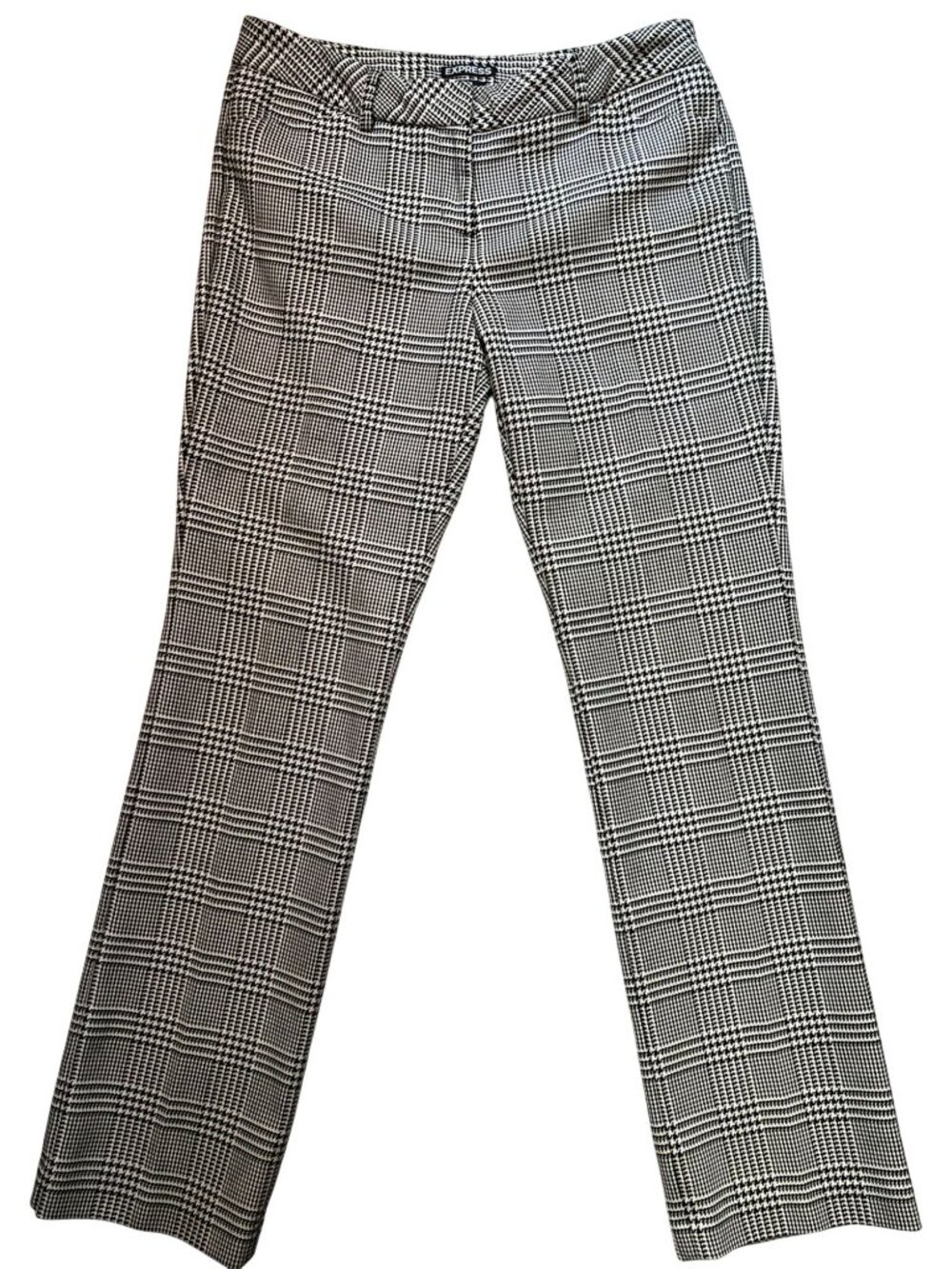 Express Women's Slim-Fit Editor Pants Flat Front Size 8R Black White Houndstooth